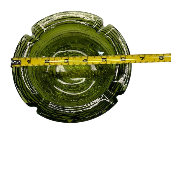 Anchor Hocking Soreno Heavy Green Glass 6" Ashtray Textured Vintage Bar Retro - Picture 2 of 16
